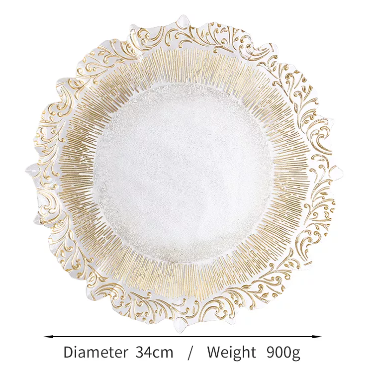 MEIZHILI Cheap silver rim wedding glass charger plates glitter Glass Dinnerware set Plate