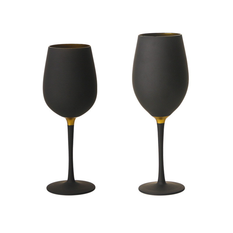 MEIZHILI Matte Black & Gold Wine Glass Set of 6 Elegant Anniversary Wine Glasses European Style Glassware Set Party Crystal