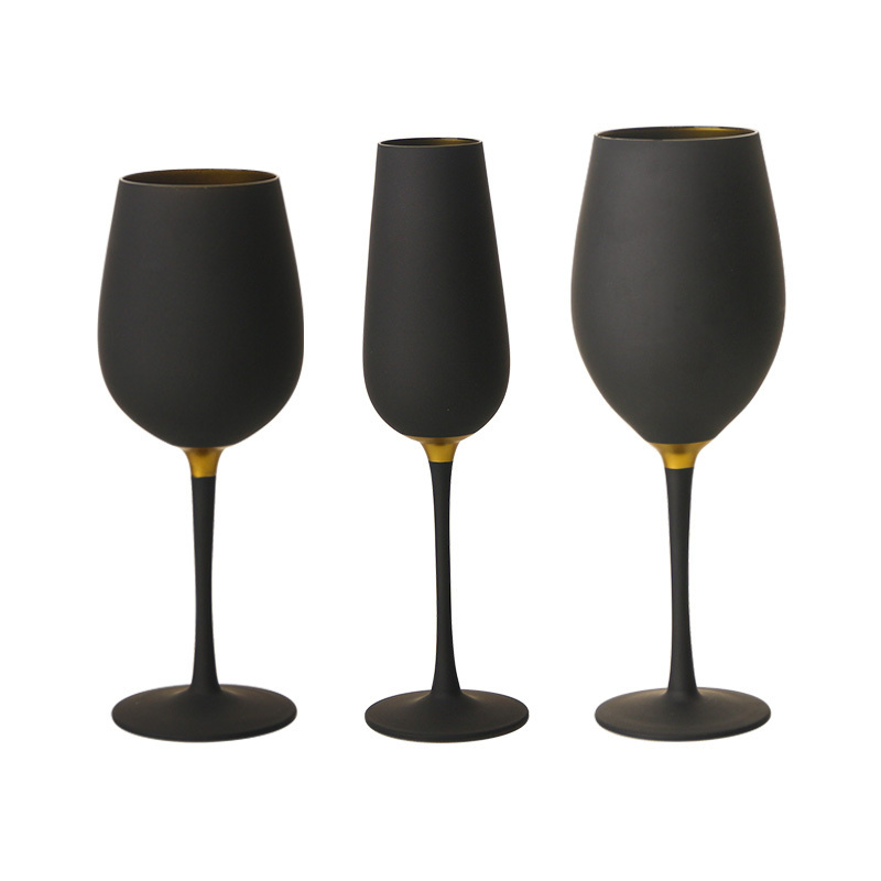 MEIZHILI Matte Black & Gold Wine Glass Set of 6 Elegant Anniversary Wine Glasses European Style Glassware Set Party Crystal