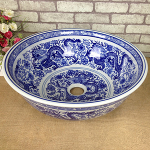 Moroccan hand painted blue circular round sink wash art basins