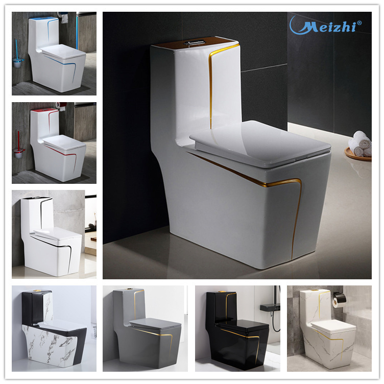 Luxury One Piece Bathroom Ceramic Wc Water Closet Porcelain Gold Black Colored Toilets Bowl