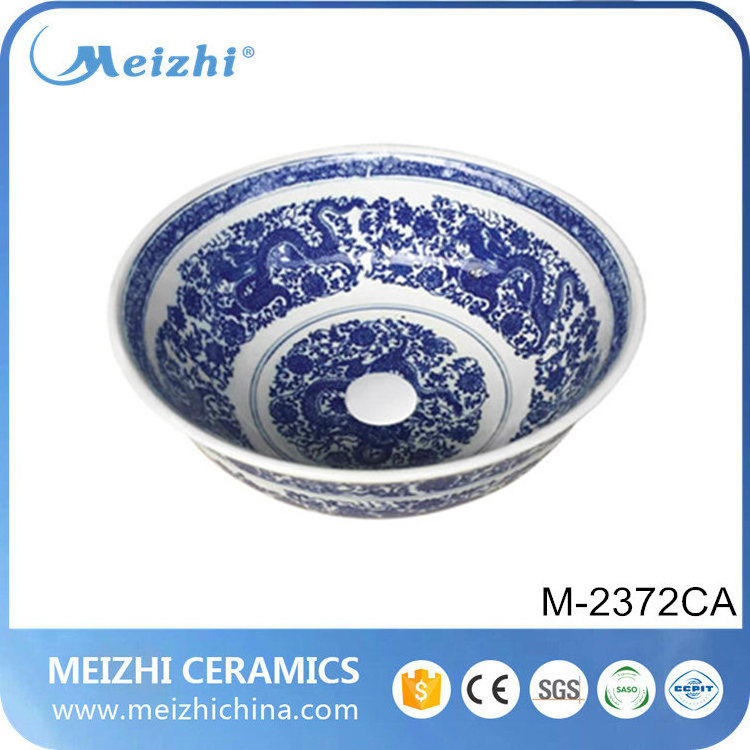 Moroccan hand painted blue circular round sink wash art basins