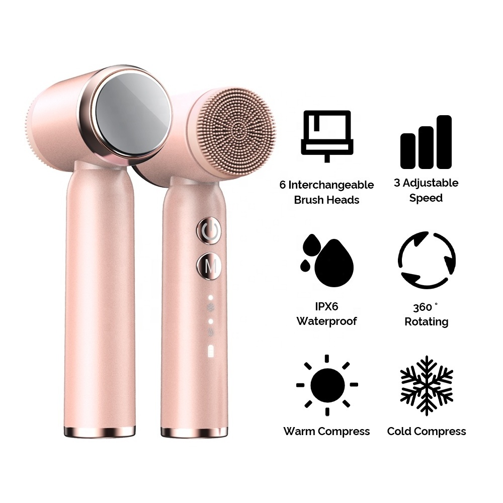 Rechargeable Electric Facial Deep Cleansing 4 Heads Hot Cold Compress Massage Skin Care Waterproof Face Wash Spin Brush