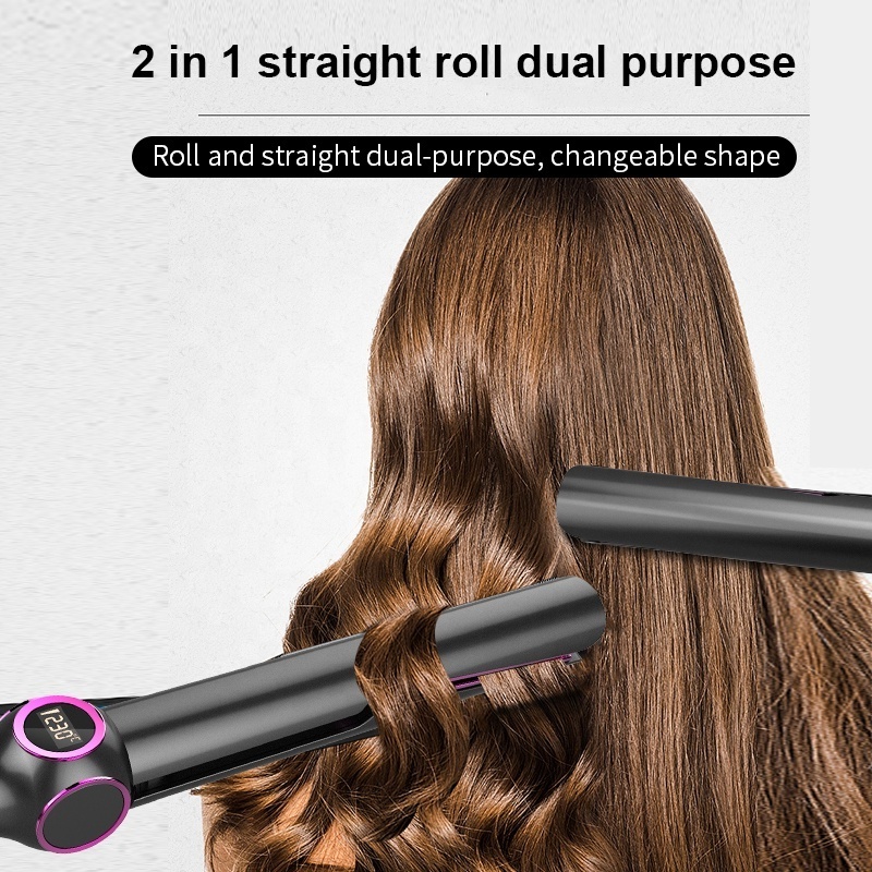 Home Use Professional LED Electric Flat Iron Hair Curler 2 in 1 Ceramic Hair Straightener Brush