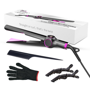 Negative Ions Ceramic Lcd Plancha De Cabello Electric Hair Curler Wand 2 In 1 Hair Straightener Professional Flat Iron