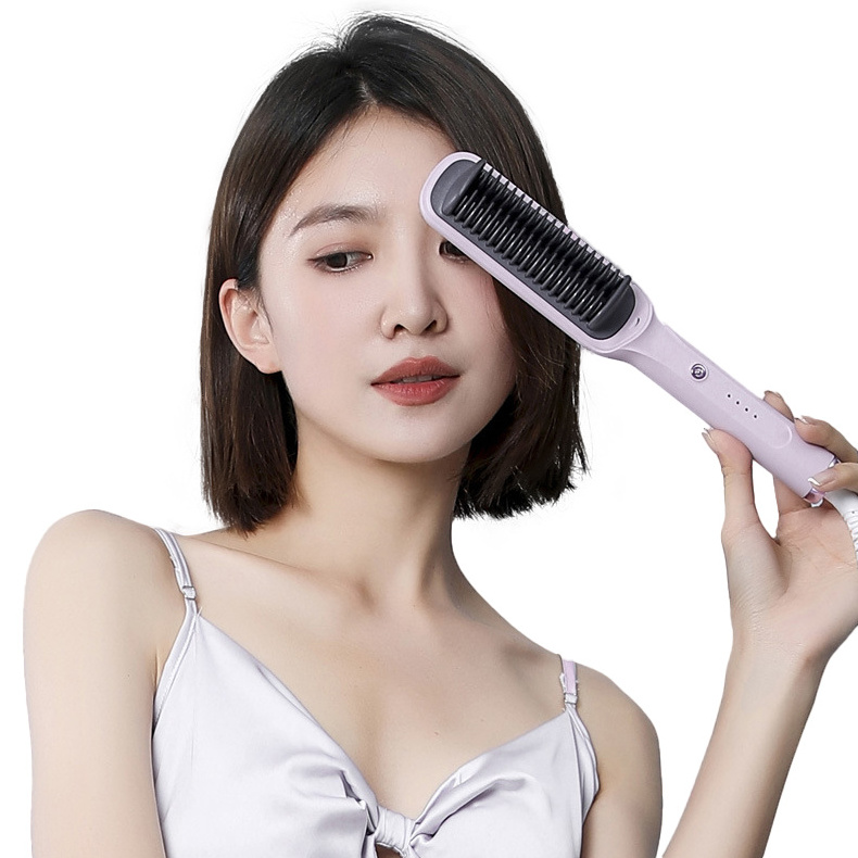 Private Label Hair Tools LED Fast Mini Beard Straightening Comb Portable Ceramic Electric Ionic Hair Brush Straightener