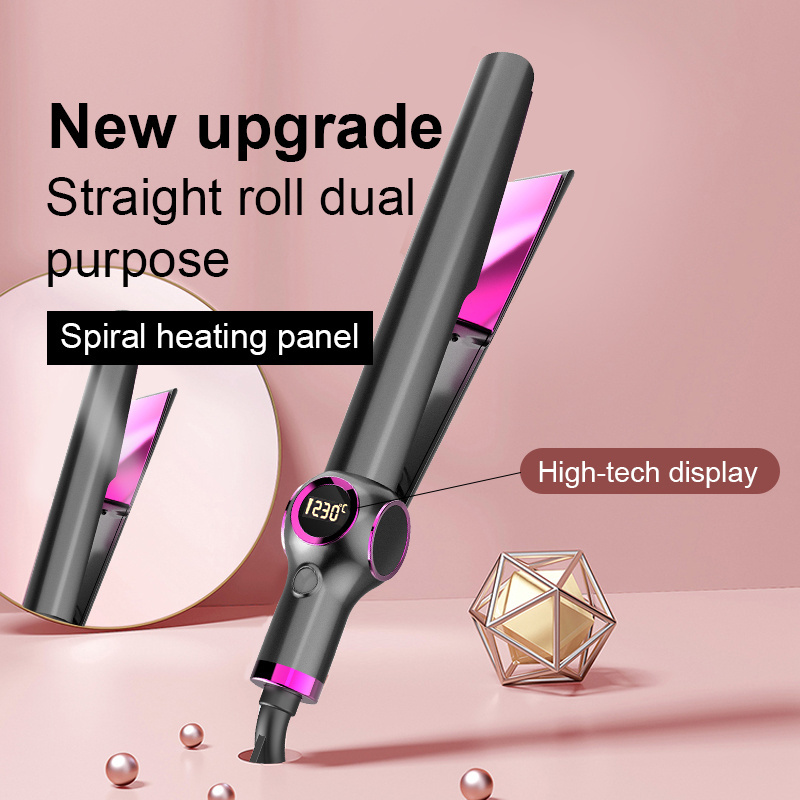 Negative Ions Ceramic Lcd Plancha De Cabello Electric Hair Curler Wand 2 In 1 Hair Straightener Professional Flat Iron