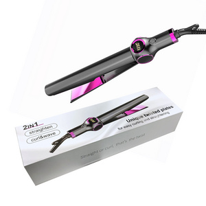 Home Use Professional LED Electric Flat Iron Hair Curler 2 in 1 Ceramic Hair Straightener Brush