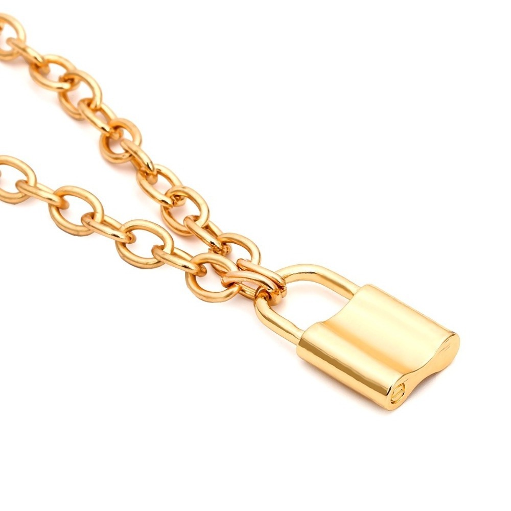 2021 Trending Stainless Steel gold padlock necklace lock women/men punk rock padlock pendant choker necklace jewelry joyas