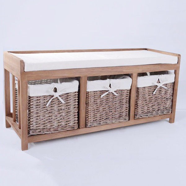 China Fashion Rattan Drawers Seat Wooden outdoor storage Bench