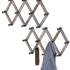 MEJ 10 Hooks Burnt Wood Wall Mounted Expandable Accordion Peg Coat Rack Hanger for Entryway Mudroom or Garage