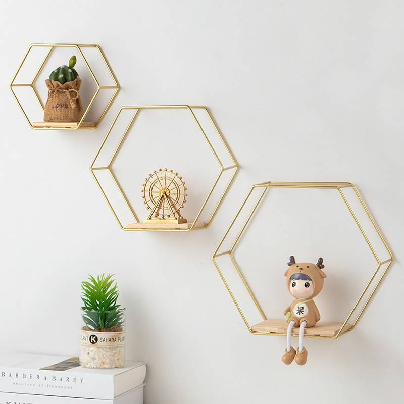 Wooden rond wall shelf cubicle wall shelf hexagon wall shelf