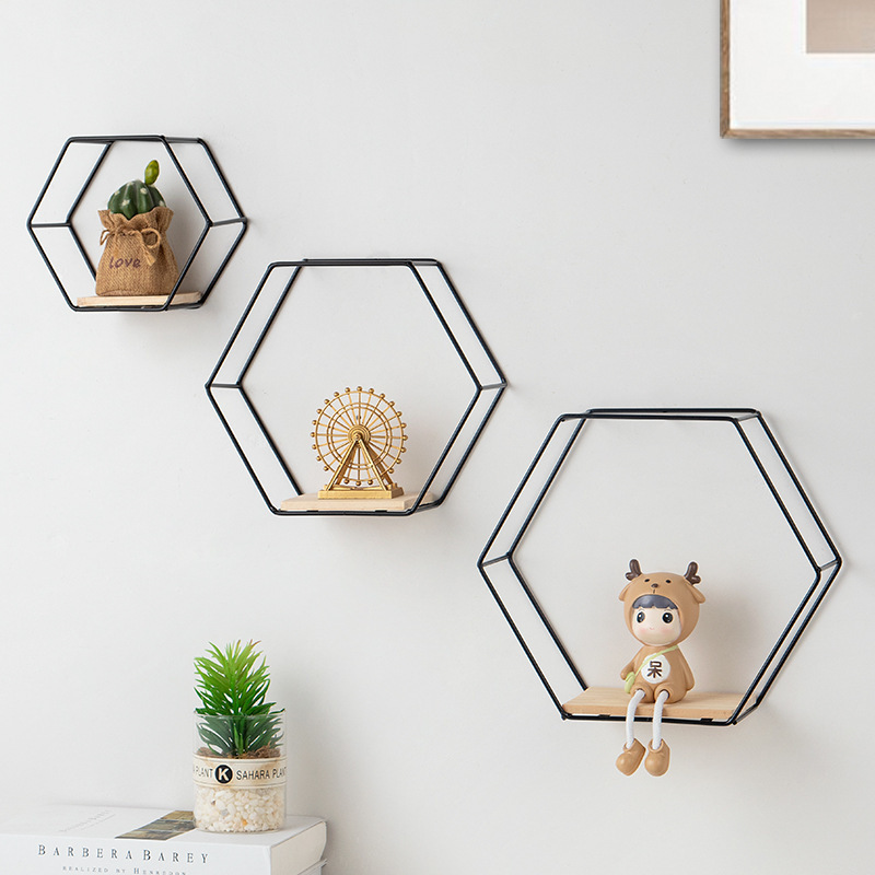 Wooden rond wall shelf cubicle wall shelf hexagon wall shelf