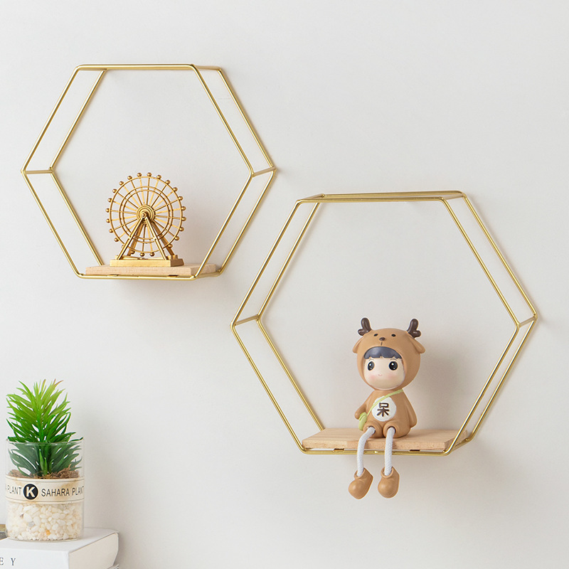 Wooden rond wall shelf cubicle wall shelf hexagon wall shelf