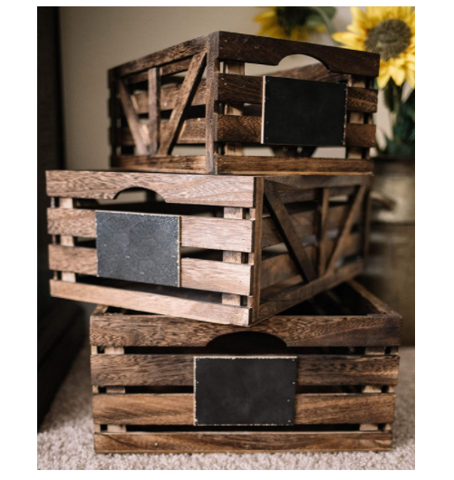 Large capacity high quality rustic crates storage baskets wooden crate box with Small blackboard