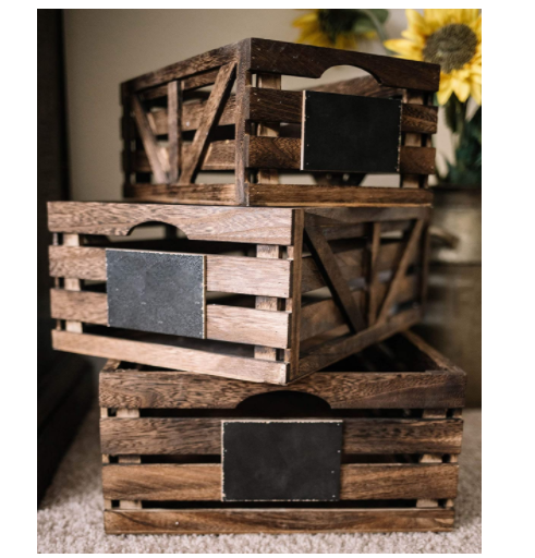 Large capacity high quality rustic crates storage baskets wooden crate box with Small blackboard