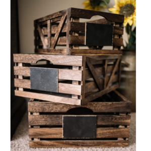 Large capacity high quality rustic crates storage baskets wooden crate box with Small blackboard