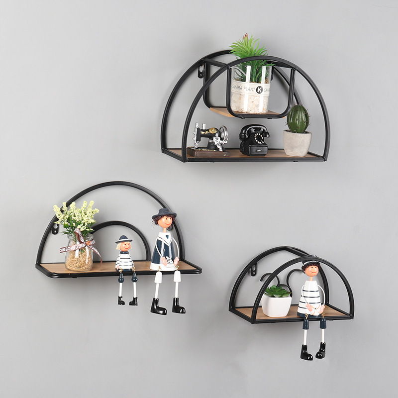 Black Round Plant Flower Stand Hanging Wall Mount Shelf For Home Decor Wall Decoration