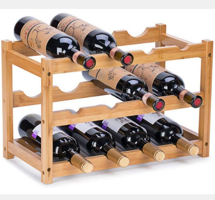 Walnut color rustic solid wall mounted wine rack wood with 6 Glass Rack Storage Tray Table Top 4 Bottle Holder