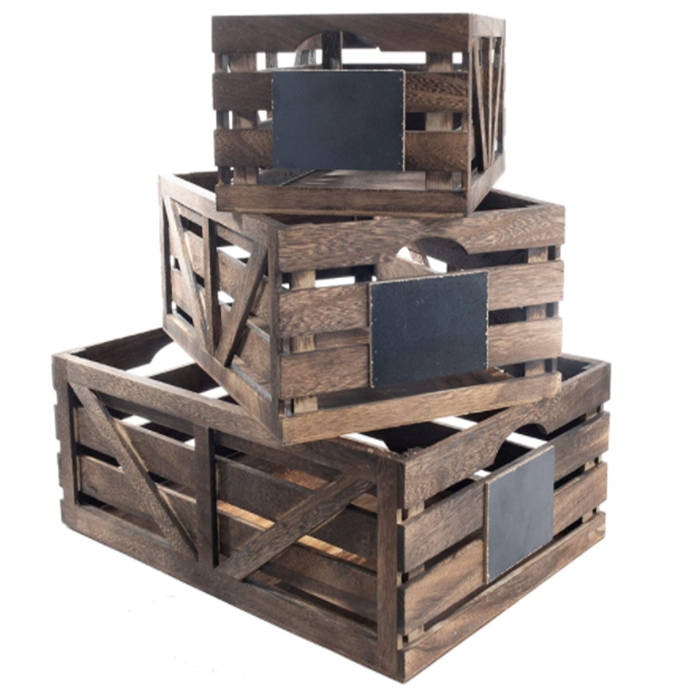 Large capacity high quality rustic crates storage baskets wooden crate box with Small blackboard