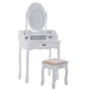 White Vanity Makeup Desk Dressing Table With LED Stool 2 Drawers 6 shelf 1 door