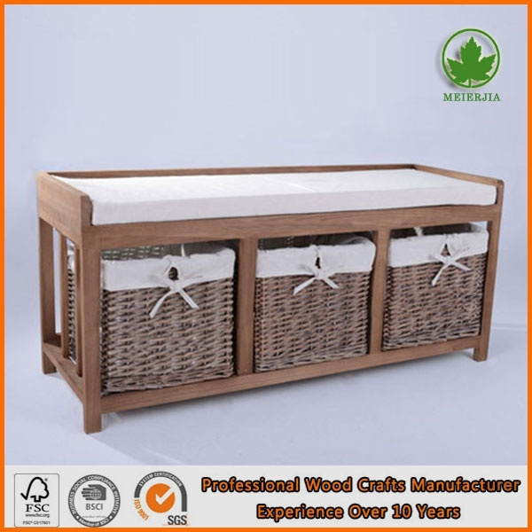 China Fashion Rattan Drawers Seat Wooden outdoor storage Bench