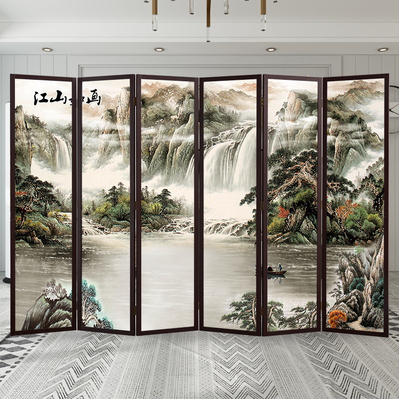 Waterproof Printed Canvas Folding Screens Structure Canvas Flexible Room Dividers Partition Printed Multi-functional SPA Art