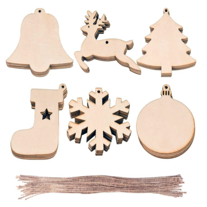 Christmas Wooden Gnome Cutouts Slices Unfinished Blank Wood Hanging Ornaments with Ropes for Christmas Tree DIY Craft Making