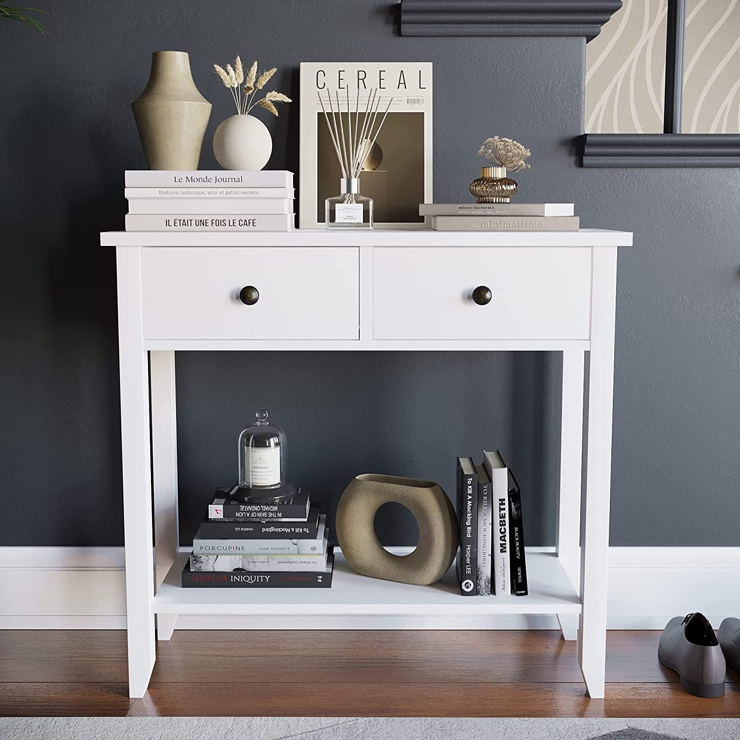 Windsor Console Table With Undershelf Living Room Hall Way Furniture 2 Drawer White storage cabinet