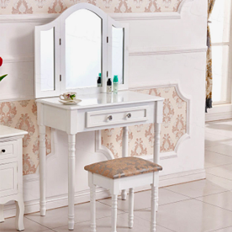 White Vanity Makeup Desk Dressing Table With LED Stool 2 Drawers 6 shelf 1 door