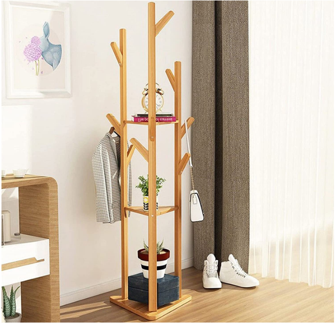 Customized Cheap Solid Wooden Hall Tree Standing Adjustable Corner Coat Rack Metal Coat Stand Shoes Rack And Coat Hanger