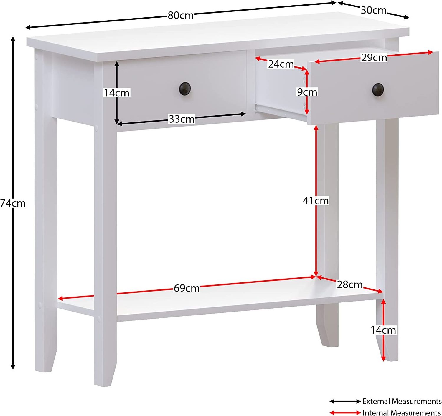 Windsor Console Table With Undershelf Living Room Hall Way Furniture 2 Drawer White storage cabinet