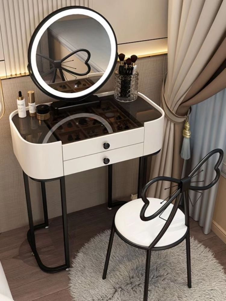 White Dressing Table with Stool and LED Lights with 5 Drawers and Mirror Dresser Furniture Dresser Makeup Table