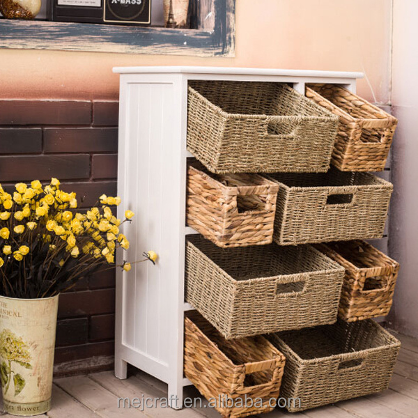 New elements solid wood cabinets and straw baskets kitchen bedroom 6 drawers wardrobe clothes drawer storage cabinet