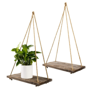 Rustic Floating Wood Shelves 3 Tier Wall Hanging Shelf for Wall Hanging Plant Shelf Rope Triangle Window