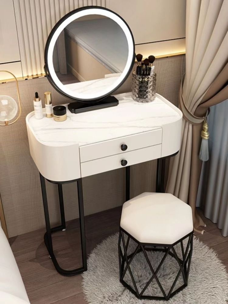 White Dressing Table with Stool and LED Lights with 5 Drawers and Mirror Dresser Furniture Dresser Makeup Table