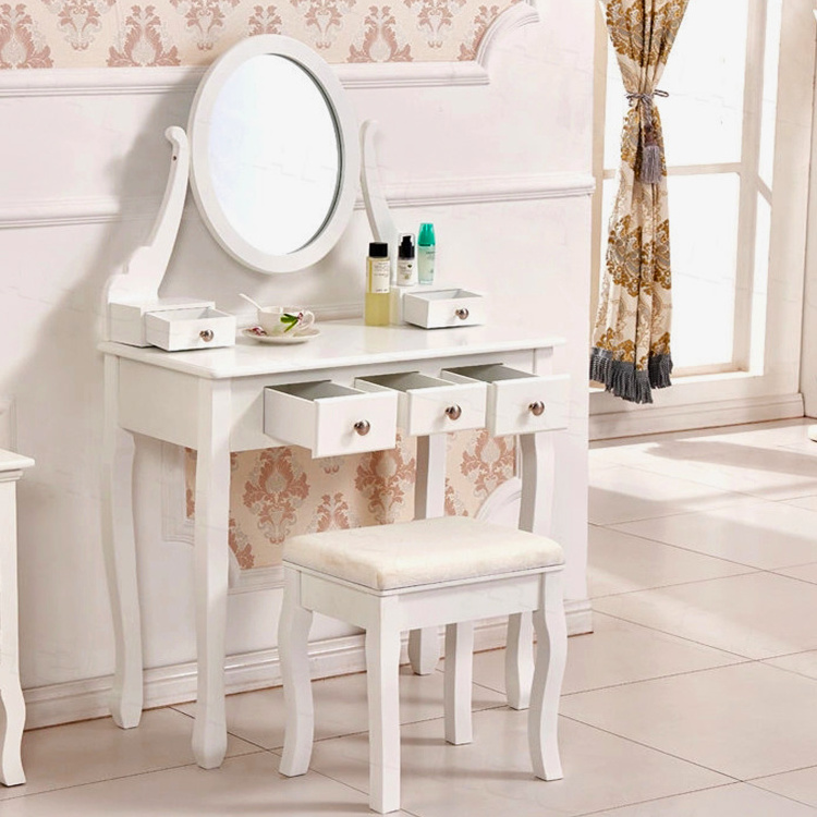 White Vanity Makeup Desk Dressing Table With LED Stool 2 Drawers 6 shelf 1 door