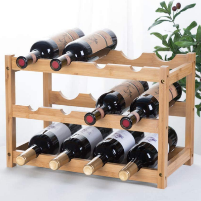 Walnut color rustic solid wall mounted wine rack wood with 6 Glass Rack Storage Tray Table Top 4 Bottle Holder