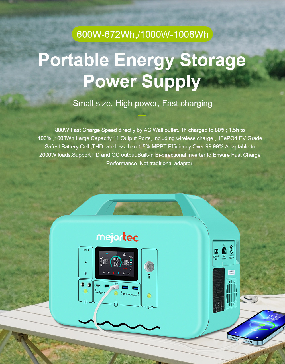 Factory Wholesale Portable Manual power generation 600W 1000W Solar Power Bank Waterproof Solar Charger Power station