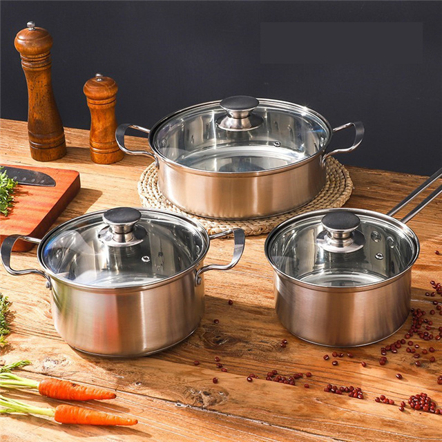 B1011 Hot Sell Custom 3 PCS Stainless Steel Cooking Pot Set Cookware With Lid Soup Milk Cooking Pots And Pans