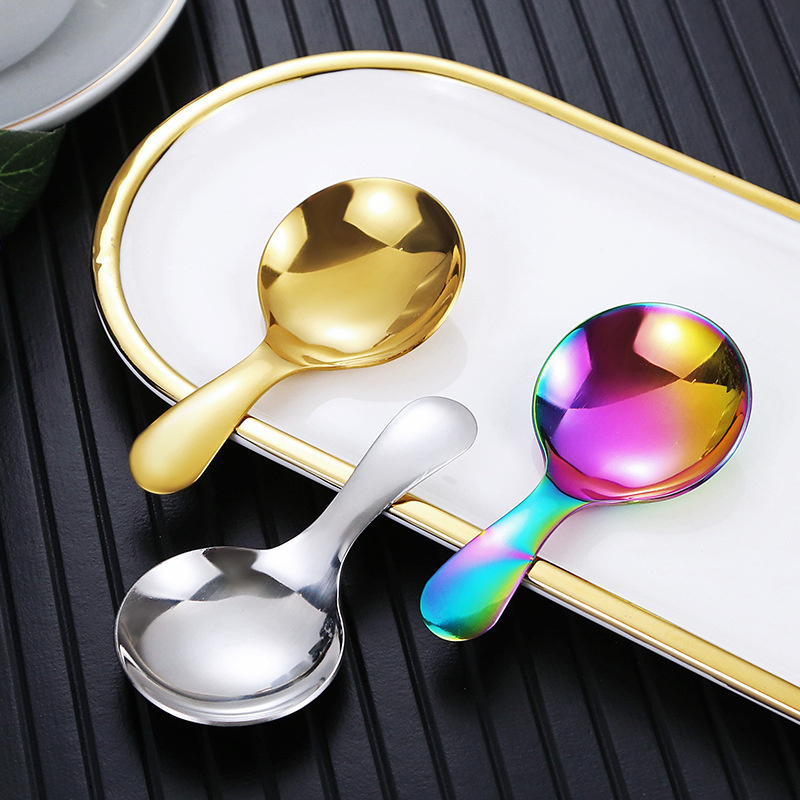 Z09 Short Handle Cute Round Coffee Tea Scoop Stainless Steel 304 Ice Cream Spoon Mini Dessert Spoon For Kids