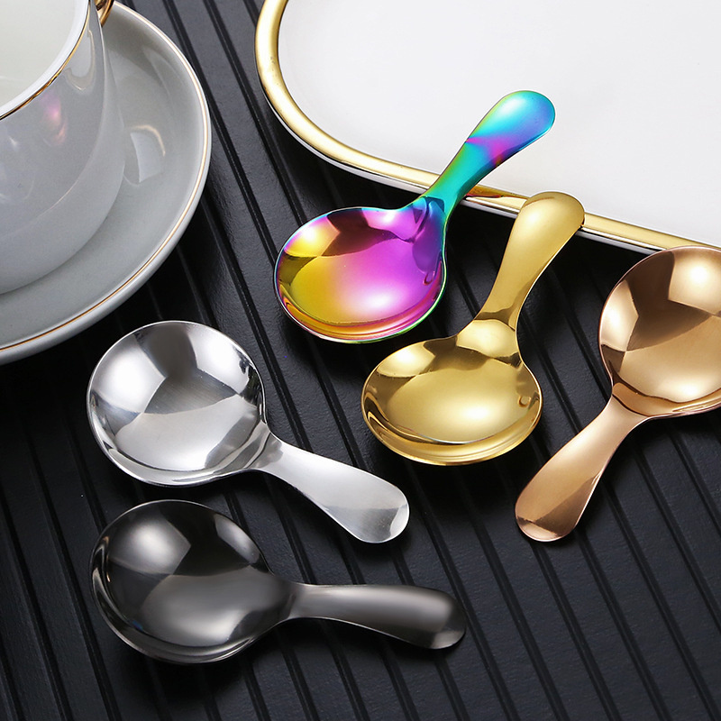 Z09 Short Handle Cute Round Coffee Tea Scoop Stainless Steel 304 Ice Cream Spoon Mini Dessert Spoon For Kids