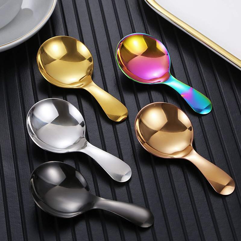 Z09 Short Handle Cute Round Coffee Tea Scoop Stainless Steel 304 Ice Cream Spoon Mini Dessert Spoon For Kids