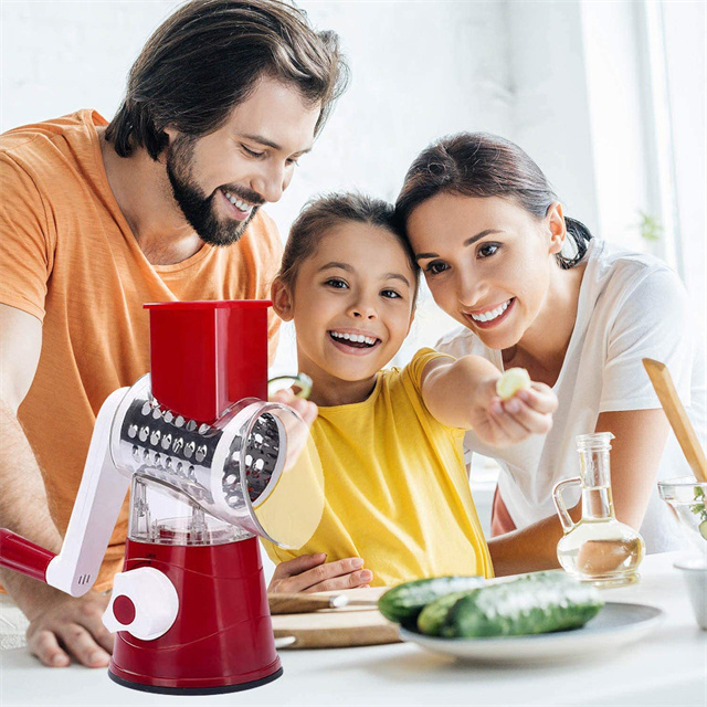 Stainless Steel Cheese Shredder Mandoline Vegetable Slicer 3 in 1 Manual Rotary Cheese Grater With 3 Blades with Suction Base