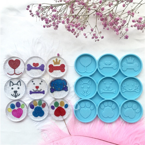 J257 Free Sample DIY Shiny Resin Cute Animal Badge Reel Mold Round Paw Print Dog Bone Phone Grip Silicone Mold