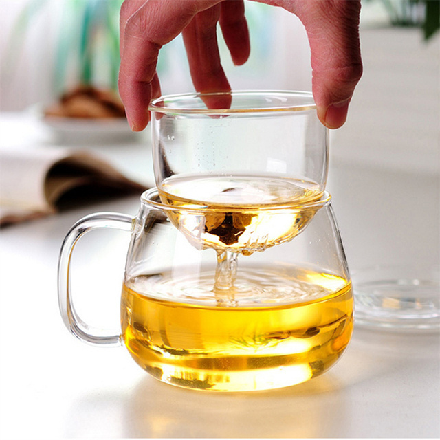 Heat Resistant 350ml Transparent Borosilicate Glass Milk Mug Tea Cup Flower Tea Pot Infuser Teapot With Strainer Lid And Handle