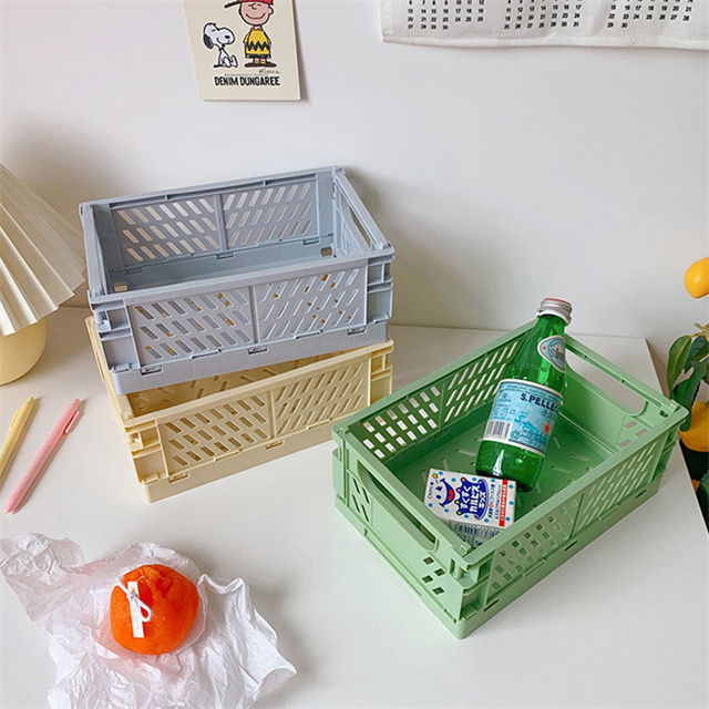 J022 Hot Small Multifunctional Rectangular Desk Stationery Plastic Mini Basket Storage Organizer Snack Mini Folding Storage Box