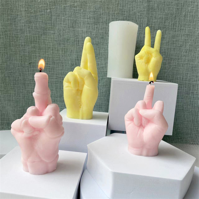 Candle Mould Plaster Handmade 3D Custom Hand Shape Silicone Mold for Candles L1109 DIY Aromatherapy Middle Finger Silicone 1pcs