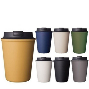 Simple double wall portable mini wheat straw coffee cup 12oz wholesale bulk 350ml plastic coffee tumbler with lid