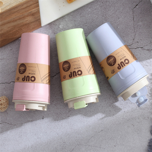 J332 Wholesale 420 ML Wheat Straw Bamboo Fiber Eco Friendly Plastic Coffee Mug With Lid